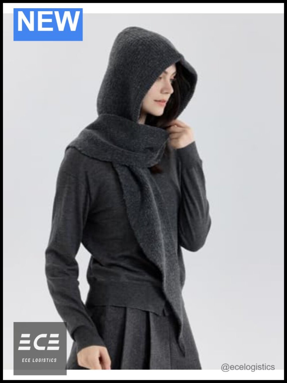 Knit 2-in-1 Hat Scarf Winter Warm Shawl Wrap Hood Balaclava Poncho Polyester - Picture 2 of 6